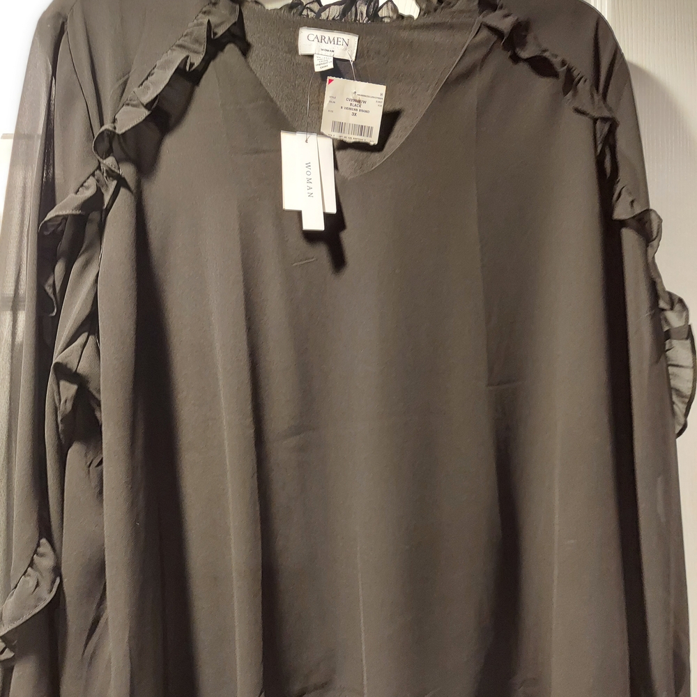 Black Ruffle Sleeve Top